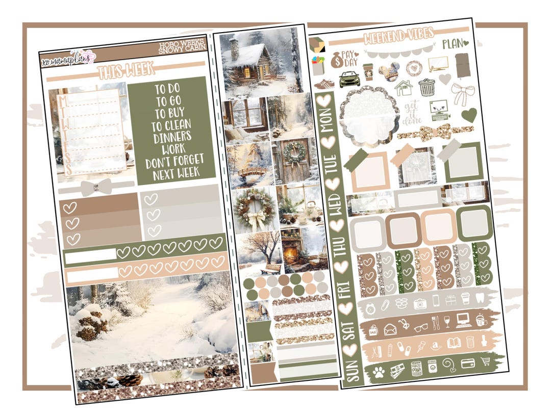 Snowy Cabin Hobonichi Weeks | Planner Sticker Kit - Etsy