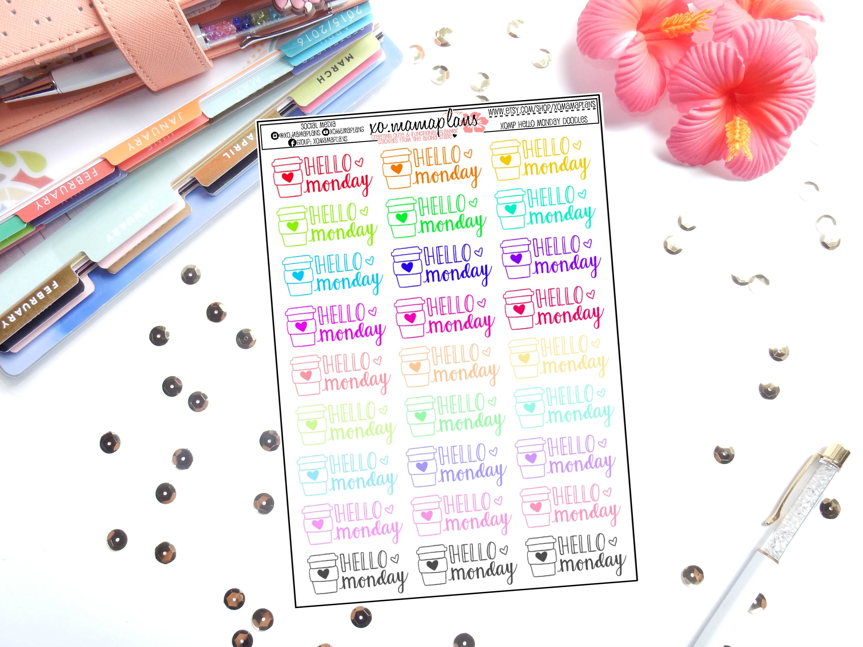 XOMP Doodles- Hello Monday | Hand Drawn Stickers | Planner Stickers |…