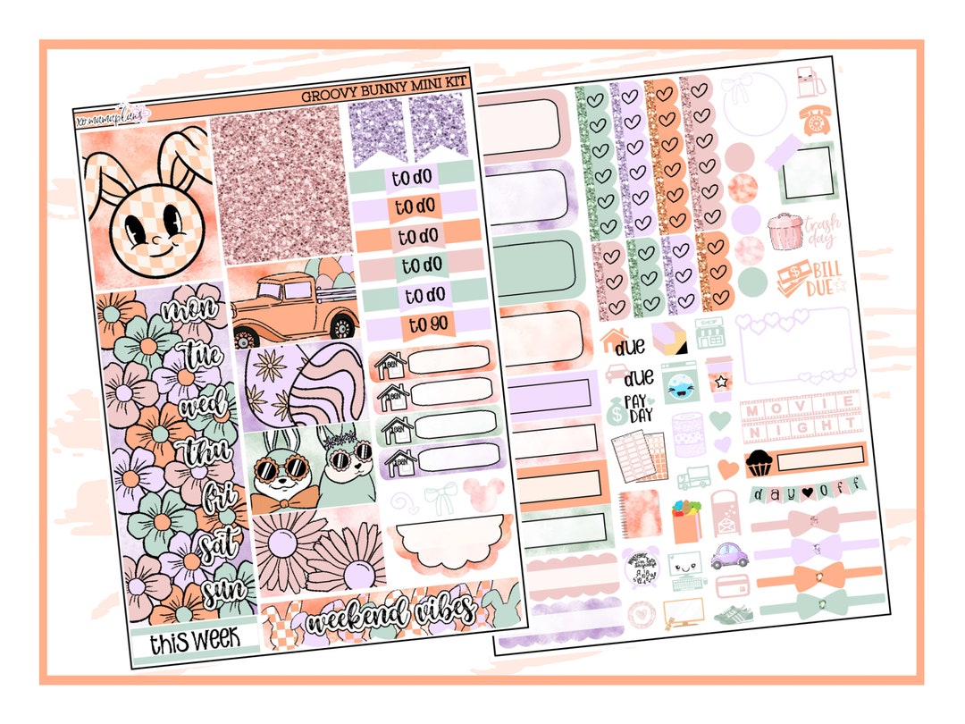 Groovy Bunny Mini Kit | Planner Sticker Kit - Etsy