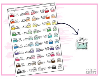 May include: A sheet of colorful stickers featuring envelopes with the text "Pay Bills" and "Bill Due". The sheet is 5 inches by 7 inches.
