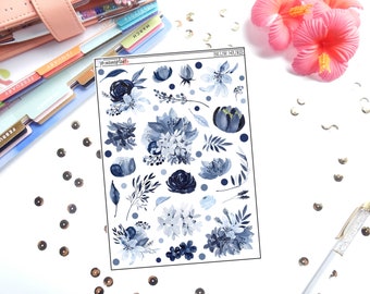 Blue Hues Floral Deco | Planner Stickers