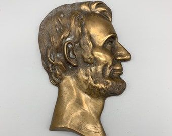 Vtg MCM Art Deco Wall Hanging Abraham Lincoln Cast Bronze Profile Head Figure
