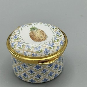 Vtg Staffordshire Enamel Round Pineapple Trinket Box Old Bilston Battersea Trad