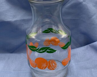 Vtg Anchor Hocking Orange Juice Pitcher Carafe Glass Orange Slices 56 oz No Lid