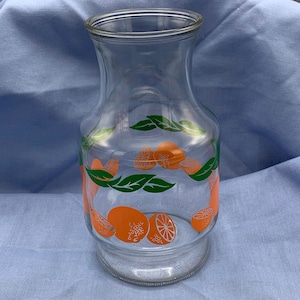 Vtg Anchor Hocking Orange Juice Pitcher Carafe Glass Orange Slices 56 oz No Lid