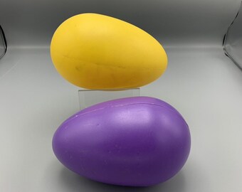 Pair of Plastic Blow Mold Easter Eggs 1 Yellow 1 Purple Yard Lawn Eggs 8" Hollow
