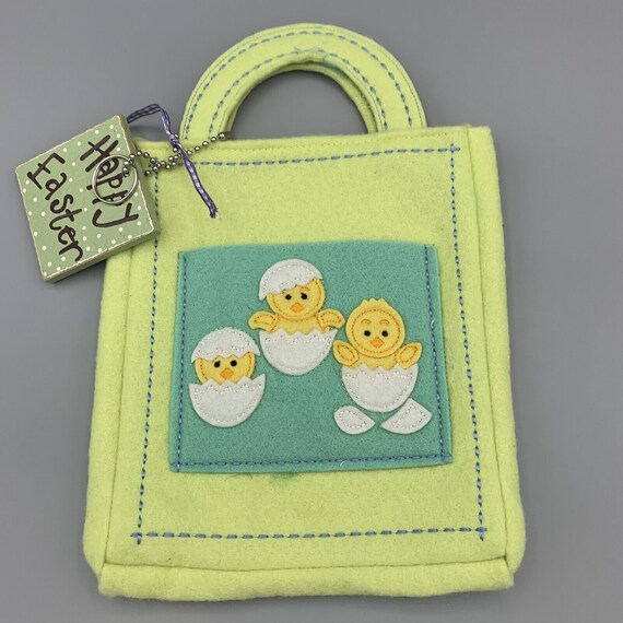 Embroidered Felt Easter Bag Tote Easter Chicks an… - image 1