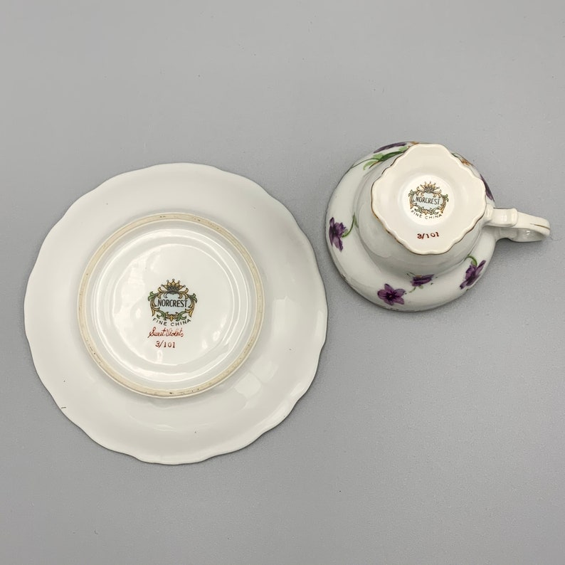 Vintage Norcrest Fine China Sweet Violets Teapot With Lid Teacup and