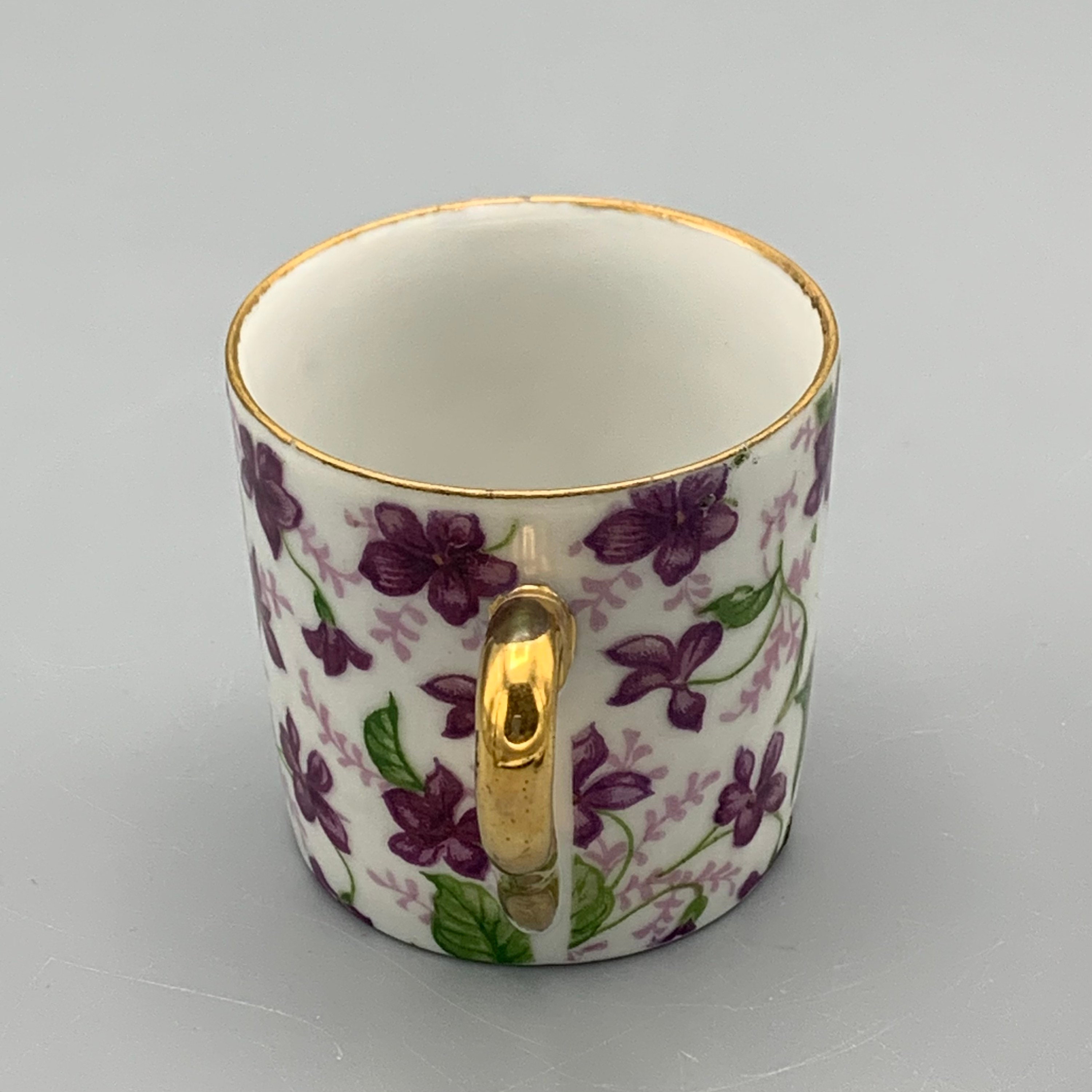 Vintage Japan China Demitasse Mini Cup and Saucer Violets Gold Gild