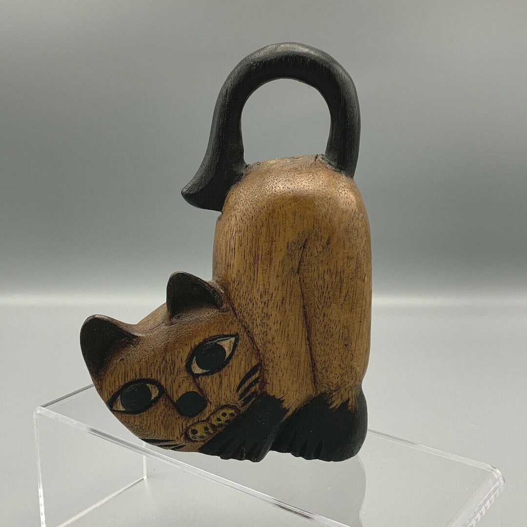 【アンティーク】猫のサックス 木彫 ビンテージ フランス 木製 猫 オブジェ ヴィンテージ インテリア