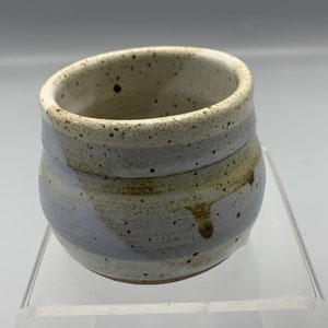 Vintage Studio Pottery Glaserad Liten Skål Planter Signerad Grå Blå Spräcklig