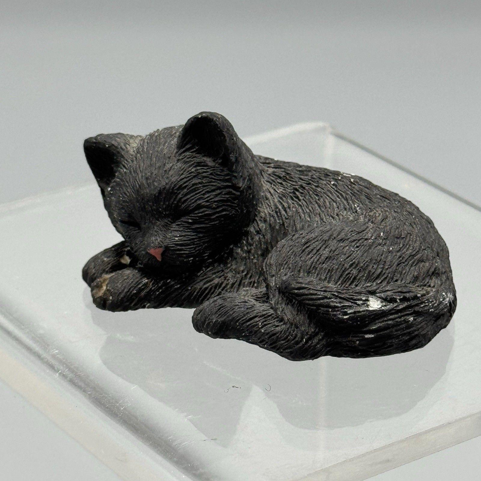 Vintage Sandicast Black Sleeping Cat Kitten 1986 Brue REPAIRED