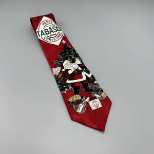 Vtg Tabasco Sauce Santa Claus Merry Christmas Tree Novelty Necktie Silk USA