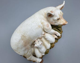 1985 Homco Masterpiece Porcelain Mama Pig and Baby Piglets