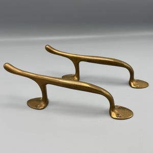 Vtg Pair Antique Brass Bronze Pull Door Handles Heavy Old World Art Deco 8 inch image 3