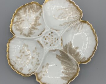 Antique Tressemanes & Vogt 5 Well Oyster Plate France Seaweed NY 1890s Victorian