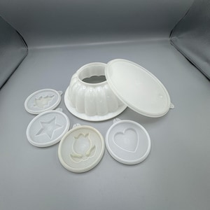 Vtg Tupperware Jel N Serve 6 Pc Mold Set 616-4 Dessert Heart Tulip Tree Star