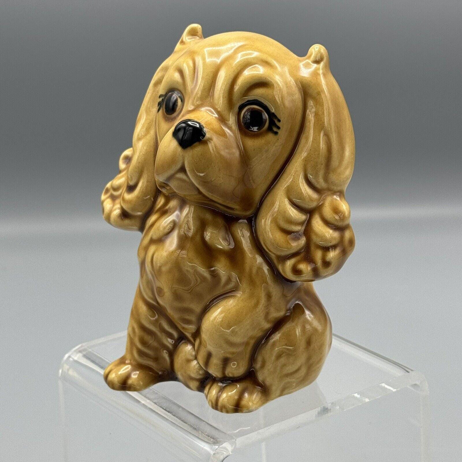 Vtg Brown Ceramic Cocker Spaniel Figurine Big Eyed Glazed Kitschy