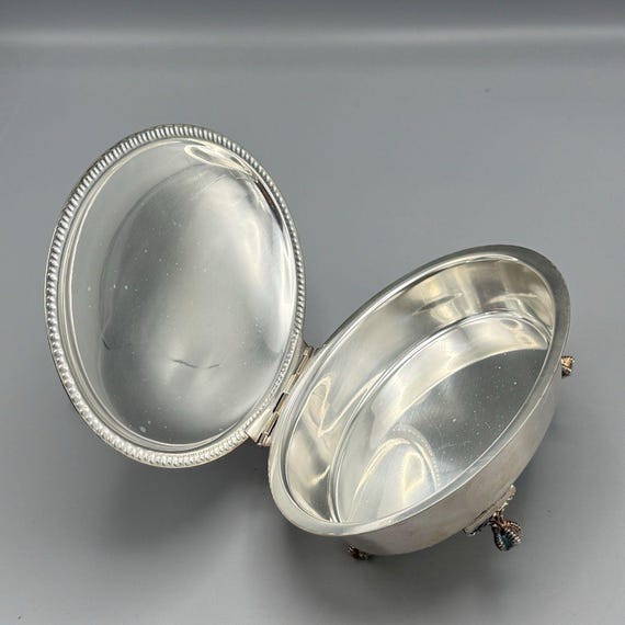 Vtg Sheffield Silver USA Oval Butler Crumb Catcher Wood Handle