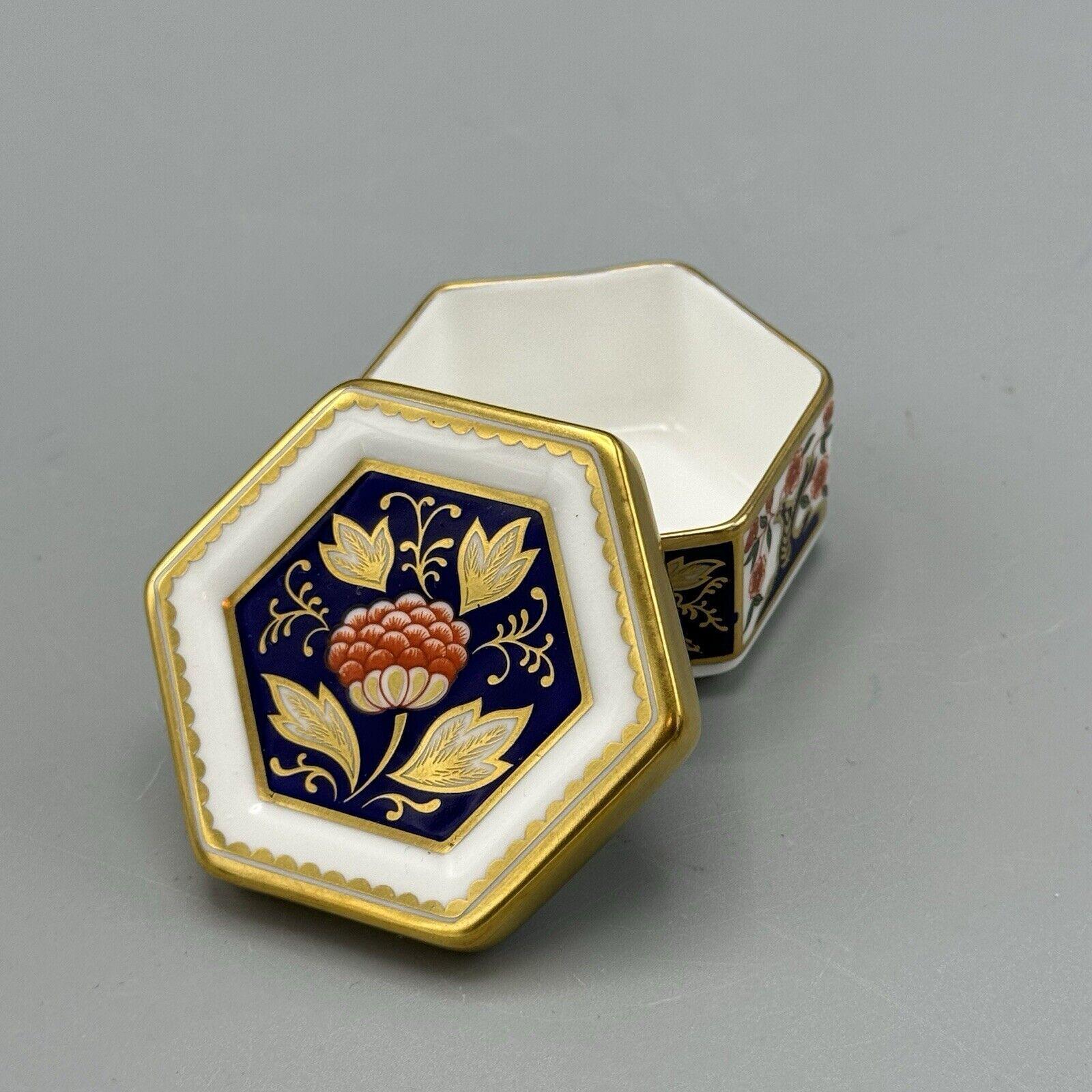 Vtg Royal Crown Derby English Bone China Hexagon Lidded Trinket