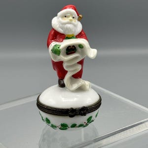 Vtg Midwest Cannon Falls Porcelain Santa Checking List Hinged Trinket Box