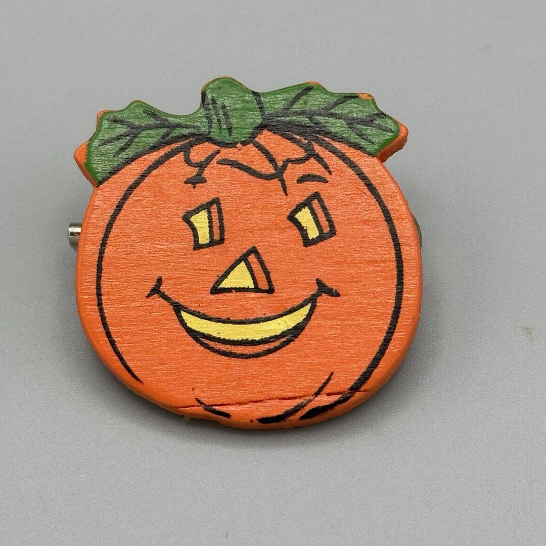 Vintage Wooden Happy Jack O Lantern Brooch Pumpkin Pin Halloween ...