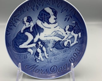 1993 Bing and Grondahl Mother's Day Plate St. Bernard Dog with Puppies Ltd Ed