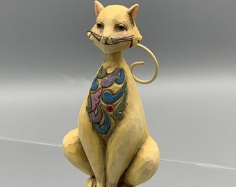 Jim Shore Heartwood Creek Cat Figurine American Folk Art Carved Quilt Design