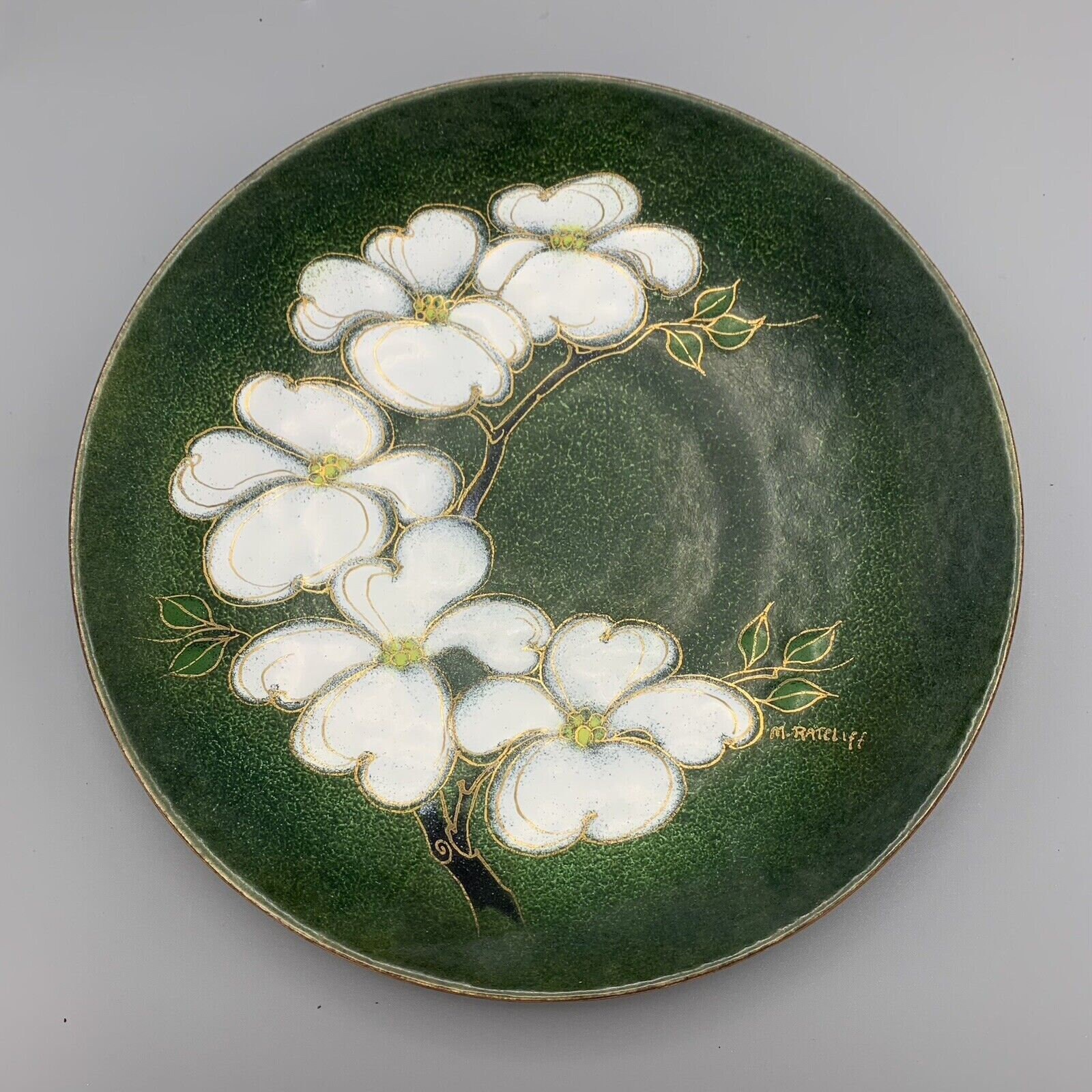 Vtg M Ratcliff Copper Enamel Dogwood Flowers Coffee Table Shallow