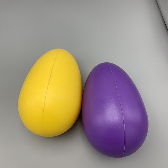 Pair of Plastic Blow Mold Easter Eggs 1 Yellow 1 Purple Yard Lawn