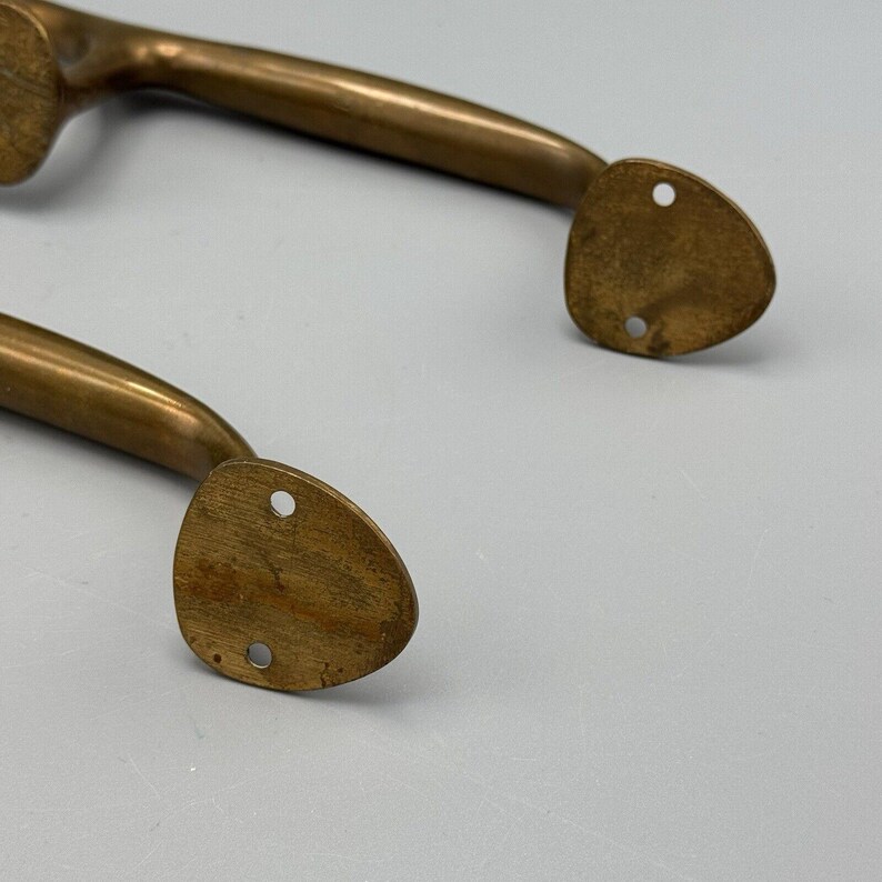 Vtg Pair Antique Brass Bronze Pull Door Handles Heavy Old World Art Deco 8 inch image 8