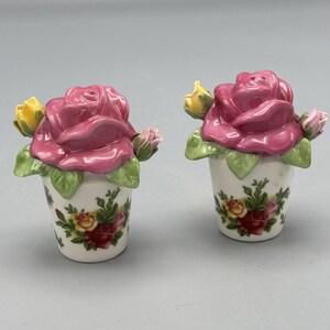 Vtg Royal Albert Royal Old Country Rose Sculpted Salt & Pepper Set Discontinued