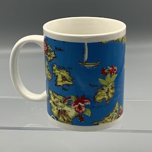 Vintage Hilo Hatties Hawaiian Islands Map Coffee Mug Nautical Tea Cup Maui Kauai