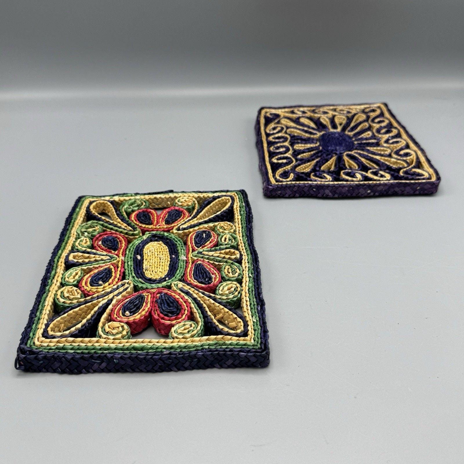 Lot de 2 dessous de plat ronds vintage en osier/paille
