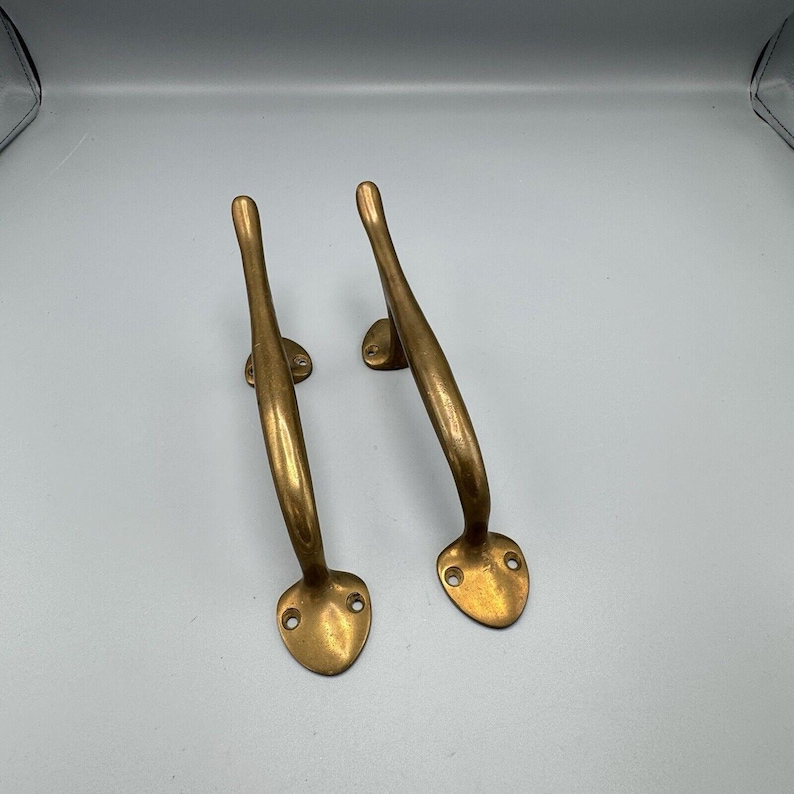 Vtg Pair Antique Brass Bronze Pull Door Handles Heavy Old World Art Deco 8 inch image 2