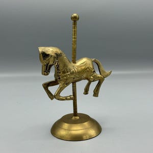 Vintage Solid Brass Carousel Horse Merry Go Round Pony Figurine Decor 8&quot; Tall