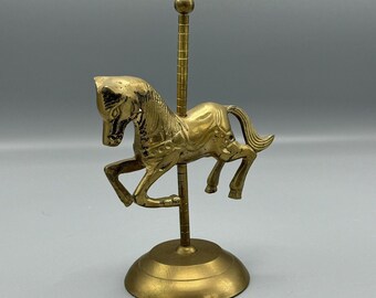 Vintage Solid Brass Carousel Horse Merry Go Round Pony Figurine Decor 8" Tall