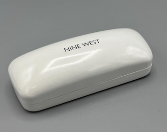 Vtg Nine West White Hard Sided Sun Eye Glass Case Black Lined Interior Travel