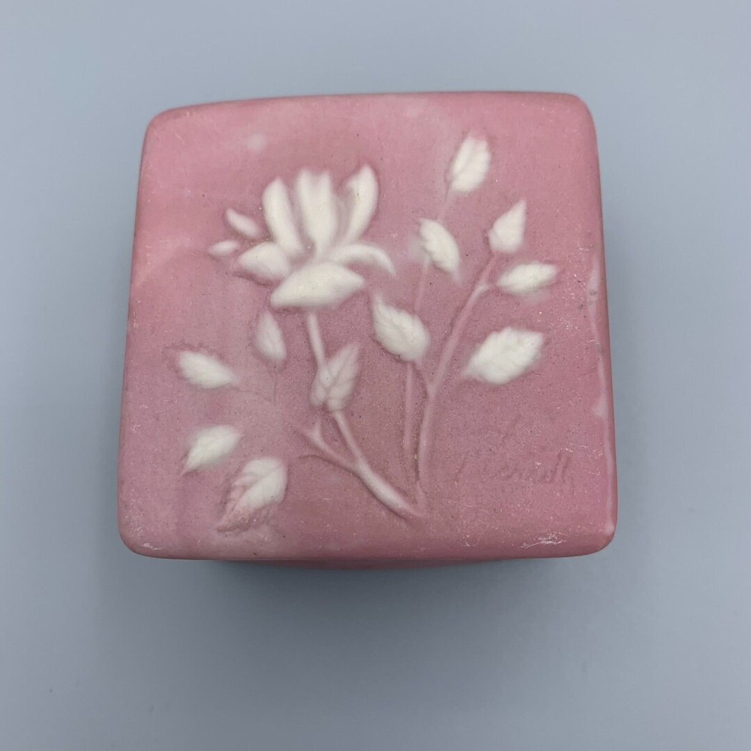 Pink Incolay Box Robert Nemith Pink Incolay Stone Square Jewelry Trinket Box White ...