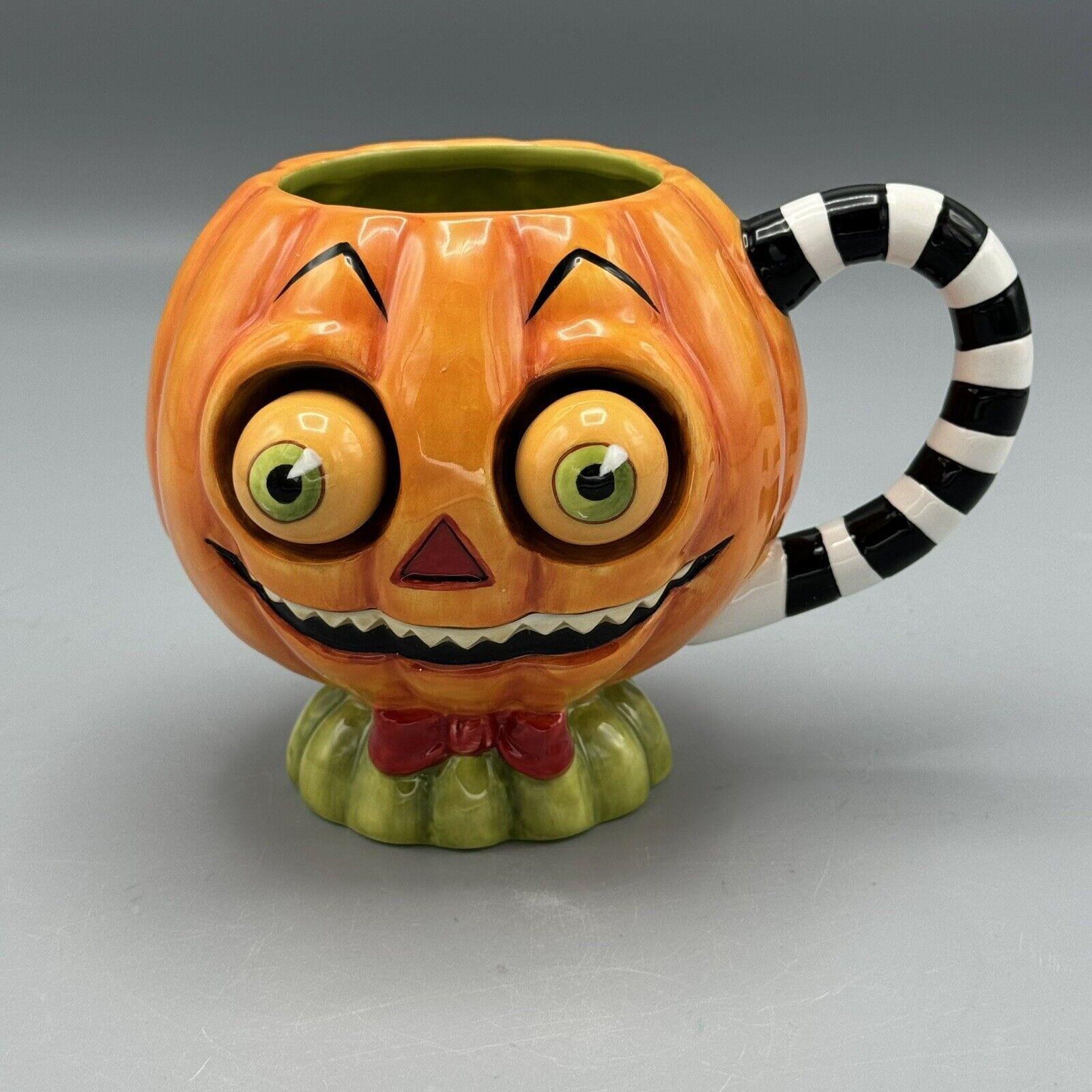 Vtg Dept 56 Halloween Googly Eyes Mug Orange Pumpkin Head Retired
