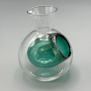 Vtg Clear Blown Glass Wine Decanter with Green Glass Ice Chamber Barware Drinks