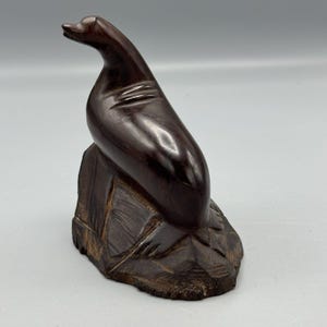 Vintage Hand Carved Ironwood Seal Sea Lion Figurine Sculpture MCM Nautical 5.5"T