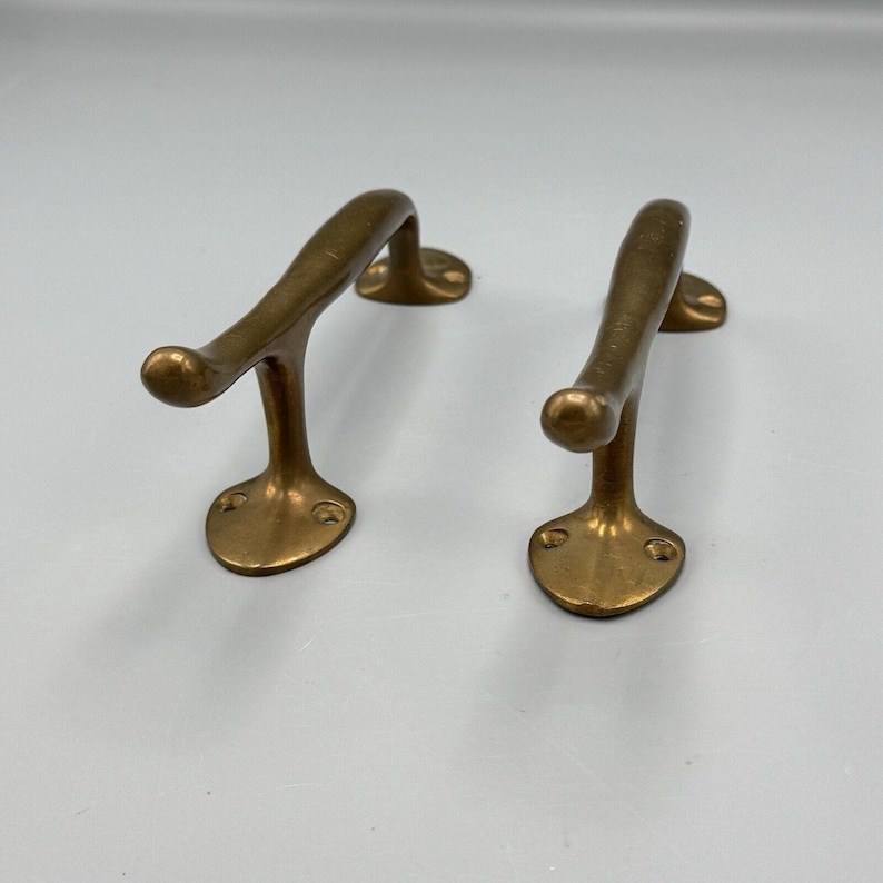 Vtg Pair Antique Brass Bronze Pull Door Handles Heavy Old World Art Deco 8 inch image 5