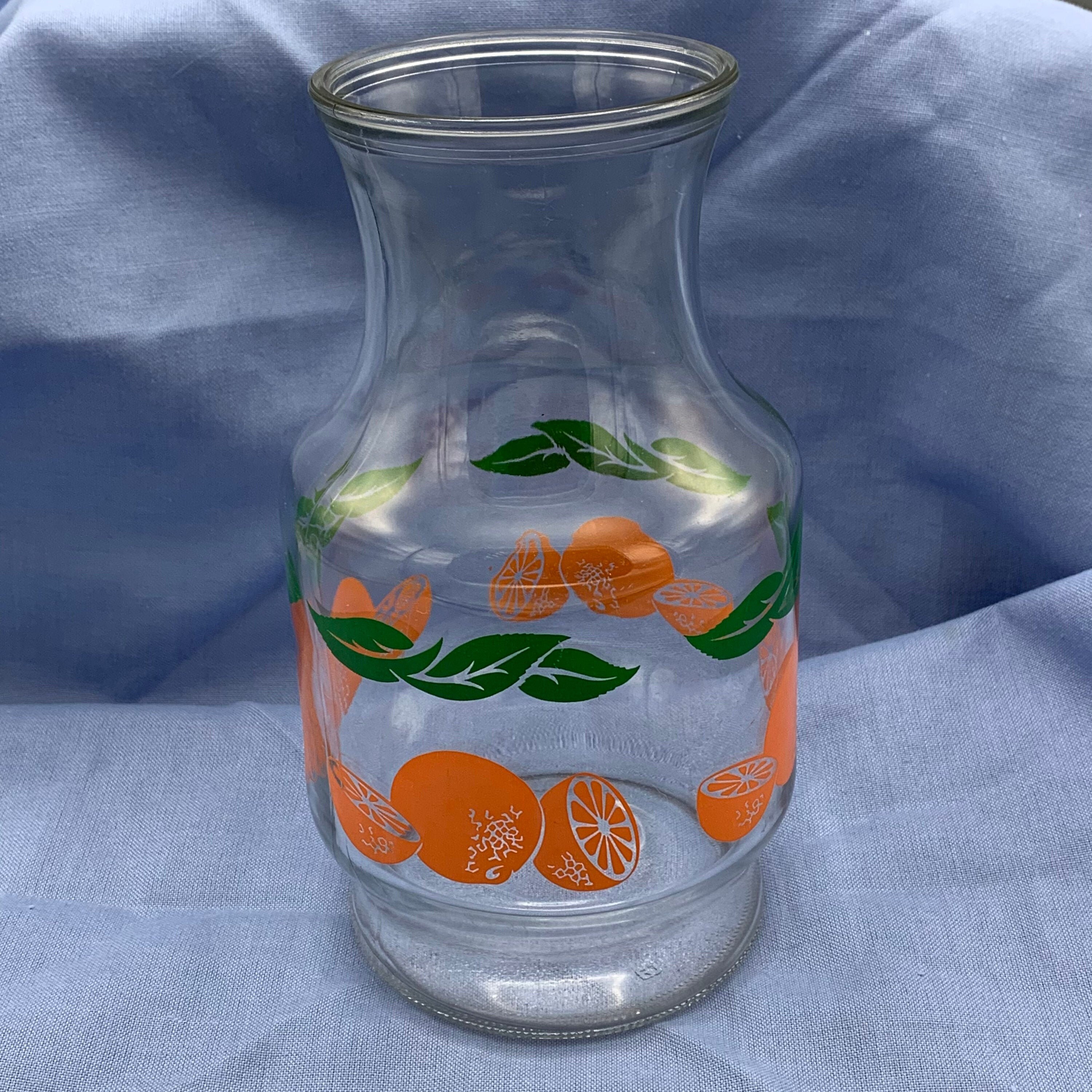 ORANGE Juice Jug Vintage Carafe Clear Glass Bottle Vase Citrus Illustration  Art Retro Anchor Hocking Kitchen Farmhouse Home Decor 80s 