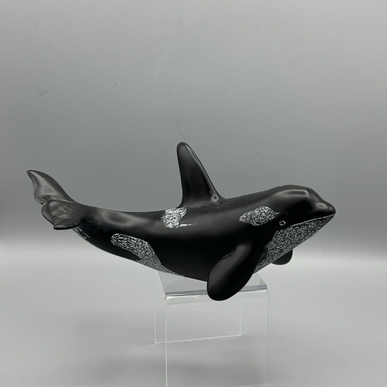 Vtg Killer Whale Orca Figurine Hand Carved Black Natural Resin