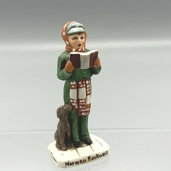 1979 Norman Rockwell Caroler Figurine en céramique Dave Grossman Design Chiot NR 203