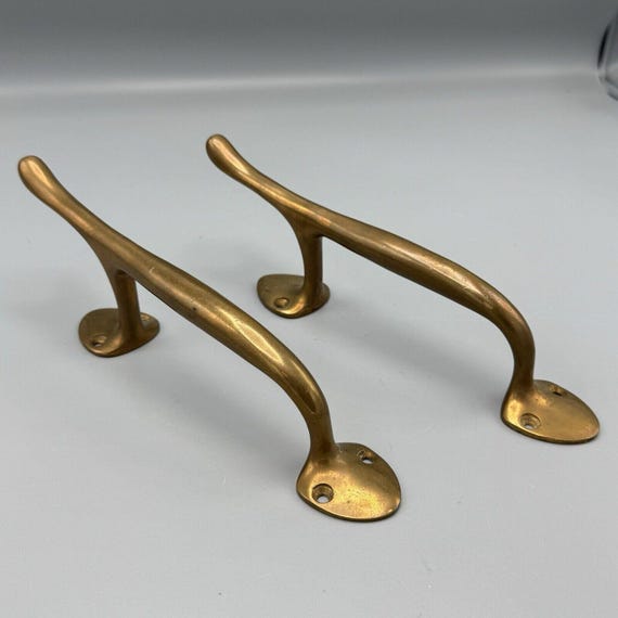 Vtg Pair Antique Brass Bronze Pull Door Handles Heavy Old World Art Deco 8 inch