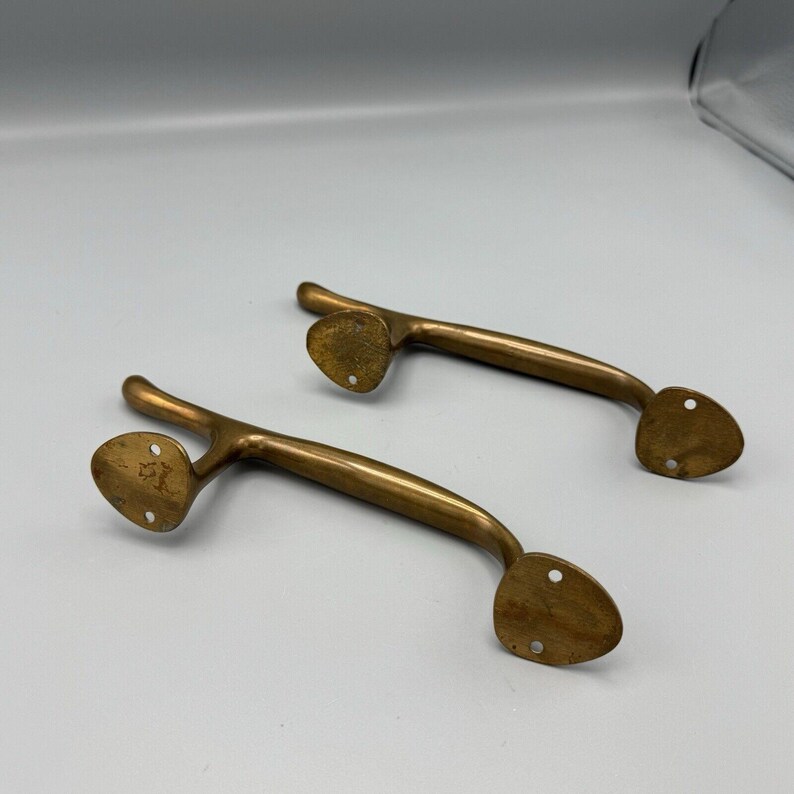 Vtg Pair Antique Brass Bronze Pull Door Handles Heavy Old World Art Deco 8 inch image 6
