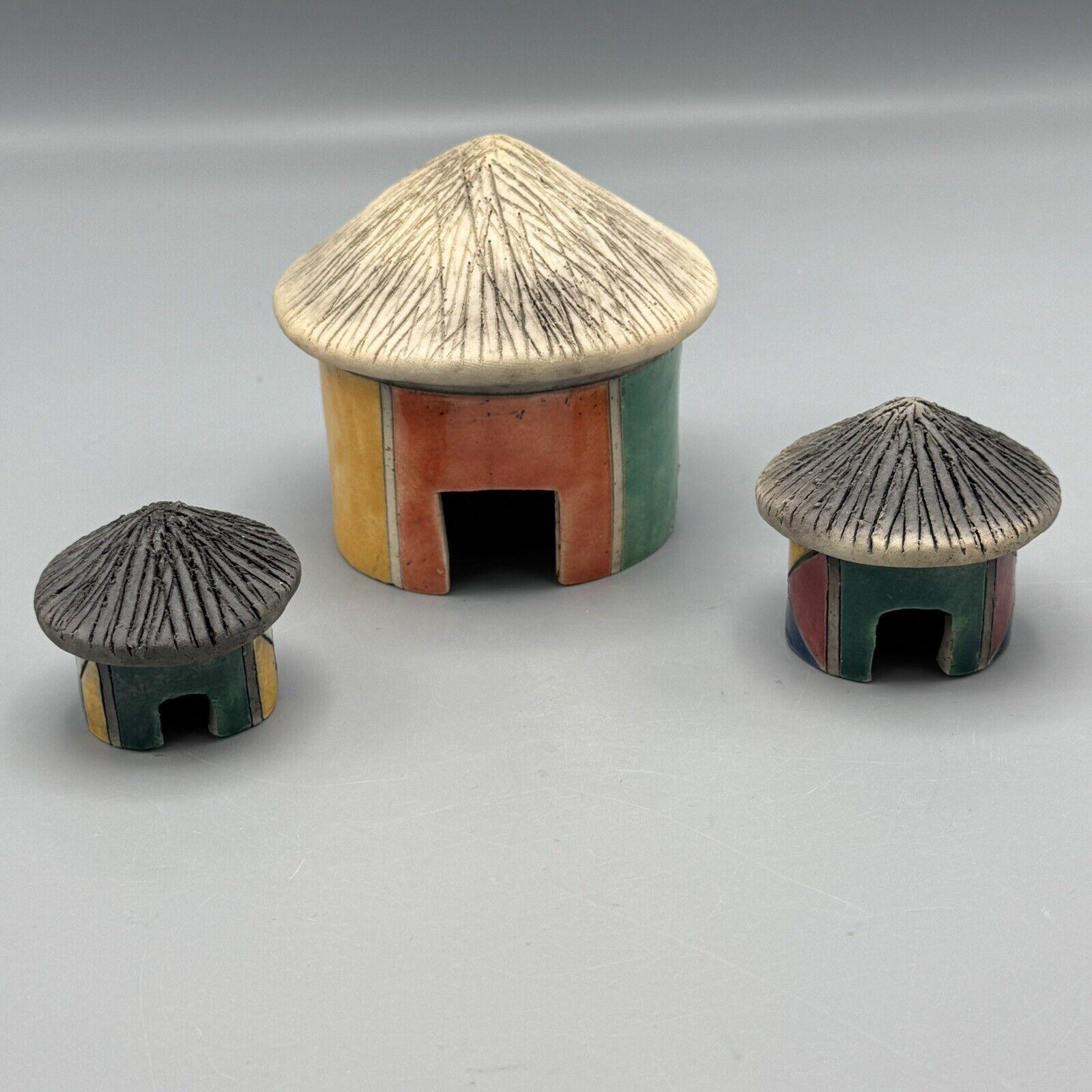 ヴィンテージ 3 マルチカラー 釉薬 小屋 フェニックス 楽焼 陶器 置物