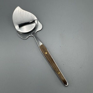 Vtg Japan Cheese Plane Slicer Wood Handle Stainless MCM Kitschy Serrated Edge